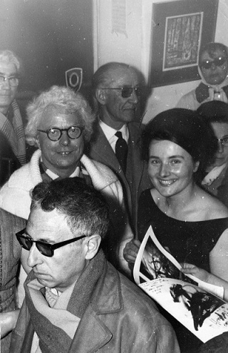 André Verdet au vernissage Tatin, avec Tatin et Liseron, années 60 galerie de la Salle, Vence © DR