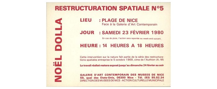 Noël Dolla, trace de la performance Restructuration Spatiale n° 5, 1980, Promenade des Anglais, plage, Nice