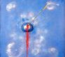  SPHERES & VORTICES Spheres 1990 : "Bleeding Earth" Acrylics on canvas, mixed media, 3D 170 x 150 cm An arrow hits the earth 0001